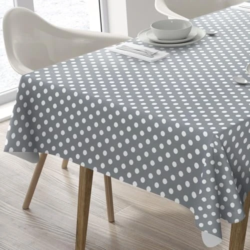 Offerta a tempo: Home Direct Tovaglia in tela cerata plastificata rettangolare 140 x 180cm a pois Grigio Chiaro - 0.00% da 18.95 € a 18.95 €