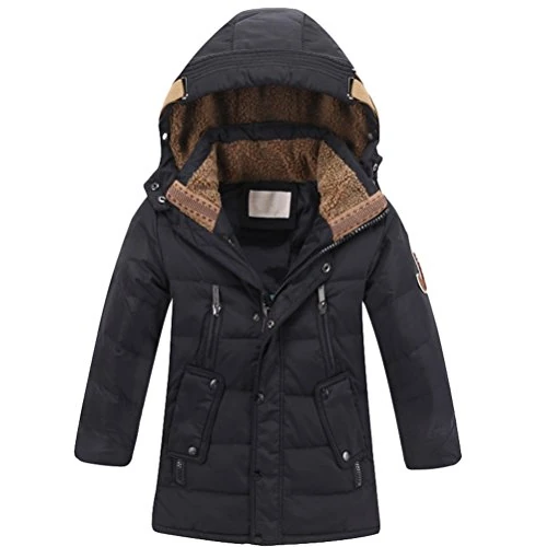 Vogstyle Bambini Giubbotto Piumino Invernale Ragazzi Ragazze Leggero Impermeabile Cappotto con Cappuccio Nero 8-9 Anni/Altezza 130-140