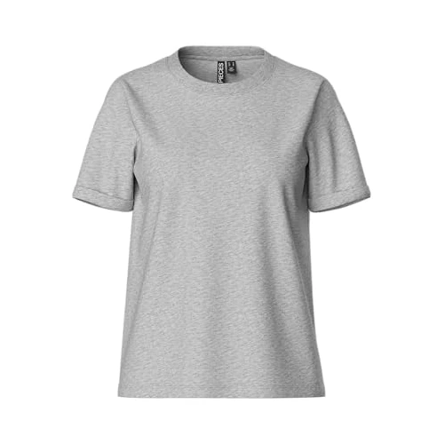 PIECES Women's Pcria Ss Fold Up Tee Noos T-Shirt, Grey (Light Melange Light Melange), 12 (Manufacturer size: Medium)