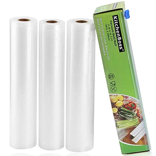 KitchenBoss Vacuum Bags for Food,3 Rolls 28x500cm Total15M, (No More Scissors) Rolls Embossed Bags for Food Storage and Cooking Sous Vide