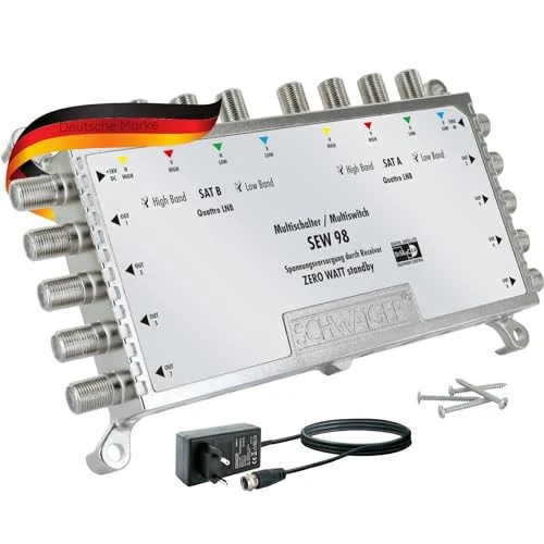 Offre limitée : SCHWAIGER Multicommutateur Répartiteur Sat 8 Voies pour 2 signaux Satellites Multifeed numérique Multiswitch 8 Voies avec Bloc d'alimentation Externe 2 Positions de Satellite sur 8 Sorties de 134.62 € à 134.62 € (0.00% de remise)