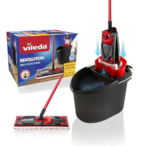 Oferta limitada: Vileda 158575 Sistema de limpieza para todo tipo de suelos con cubo, escurridor y soporte, Incluye un paño de microfibra, Color negro/rojo de 39.99 EUR a 37.08 EUR (ahorro 7%)