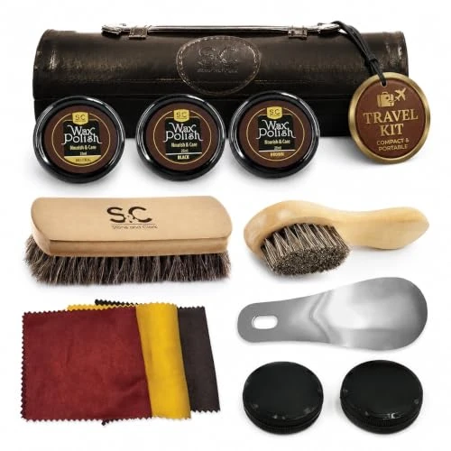 Offerta a tempo: Kit per la cura e lucidatura delle scarpe da 12 pezzi, kit lustrascarpe in pelle con cera marrone, spazzole per scarpe per lucidare, kit compatto per la pulizia delle scarpe - 0.00% da 39.99 € a 39.99 €