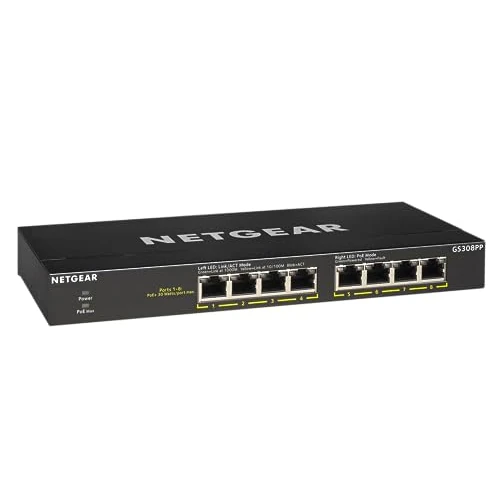 Limited offer: NETGEAR 8 Port PoE Switch GS308PP - Ethernet Splitter - Ethernet Switch - Ethernet Hub - Plug-and-Play - Silent Operation - Desktop or Wall Mount from 104.93 EUR to 84.99 EUR (save 19%)