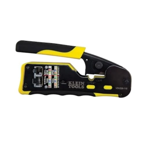 Klein Tools VDV226-110 Ratcheting Modular Data Cable Crimper/Wire Stripper/Wire Cutter for RJ11/RJ12 Standard, RJ45 Pass-Thru Connectors