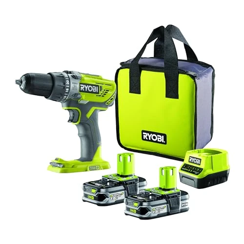 Offerta a tempo: Ryobi R18PD3-215S Trapano Avvitatore a Percussione a Batteria 18V ONE+, Include Due Batterie 1.5Ah, 24 Regolazioni di Frizione, Luce LED, per Legno, Metallo e Muratura - 0.00% da 145.83 € a 145.83 €