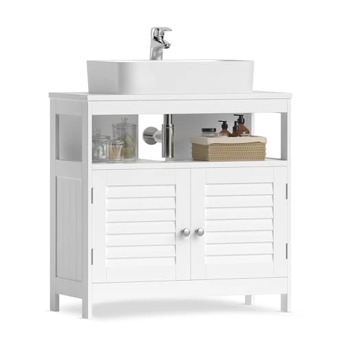 Oferta limitada: VASAGLE Mueble Bajo Lavabo, Mueble de Baño, Armario Bajo Lavabo, con 2 Puertas de Lamas, Mucho Almacenamiento, Estilo Moderno, 30 x 60 x 60 cm, Blanco BBC02WT de 45.99 € a 34.49 € (ahorro 25%)