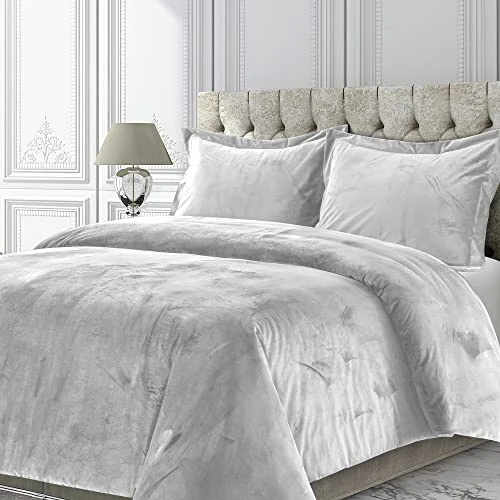 Tijdelijke aanbieding: Tribeca Living VENICEDUVET Venetië fluwelen oversized effen dekbedset, twin, zilvergrijs van 19.31 EUR naar 19.31 EUR (korting 0%)