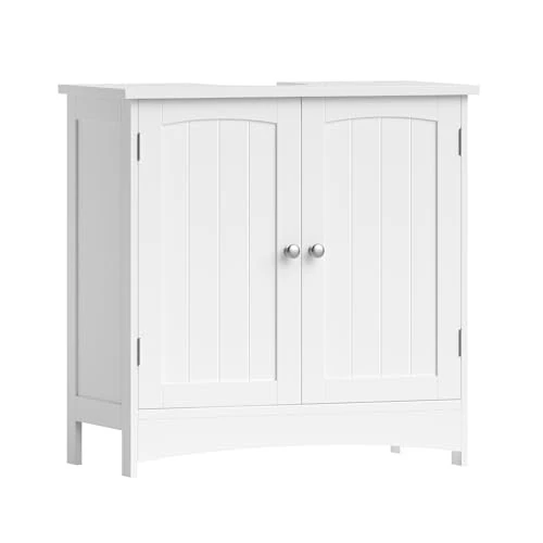 Offerta a tempo: VASAGLE Mobiletto Sottolavandino Armadietto Sottolavabo Scaffale per Il Bagno con 2 Ante 2 Scompartimenti Ripiani Regolabili a Prova di umidità 60 x 30 x 60 cm Bianco BBC01WT - 23% da 56.99 € a 44.09 €