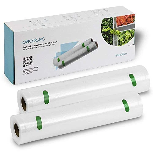 Offerta a tempo: Cecotec Set di 2 Rotoli Grandi per confezionatrici al vuoto. 28 x 600 cm. Superficie gofrada, BPA Free - 33% da 32.90 € a 21.90 €