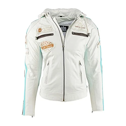 Tijdelijke aanbieding: Urban Leather 58 LADIES, Dames Motorjack van Leer met Gekeurde Beschermers voor Rug, Schouders en Ellebogen. Wit L van 128.36 € naar 128.36 € (0.00% korting)
