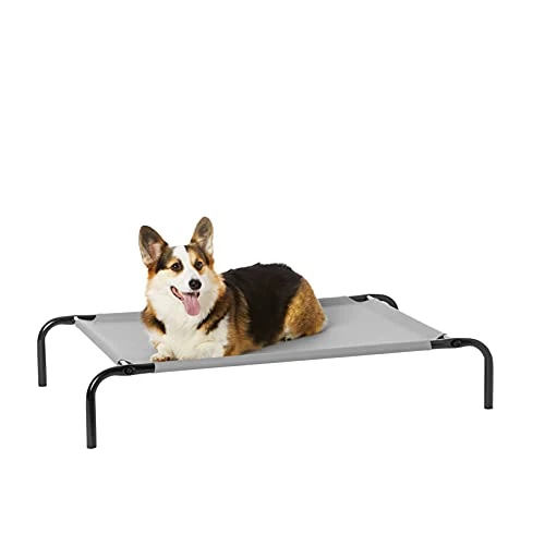 Offerta a tempo: Amazon Basics per Cane Lettino rialzato rinfrescante per animali domestici, Stoffa, Grigio, Misura M, L 110 x P 65 x H 19 cm - 15% da 25.95 € a 22.05 €
