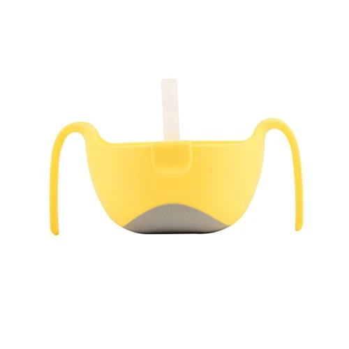 b.box Ciotola XL con coperchio e cannuccia, dai 12 mesi in su, colore: sorbetto al limone, 500 ml, senza BPA, senza ftalati e PVC, lavabile in lavastoviglie e adatta al microonde