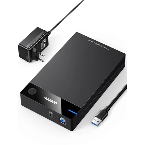 'UGREEN 3.5 inch External Hard Drive Enclosure Case USB 3.0 Portable External Enclosure for 3.5 inch (8.9 cm) USB 3.0 Hard Drive Enclosure with UASP SATA SSD and HDD with USB 3.0 Cable + 12 V 2 A Power Supply, Werkzuglos Black