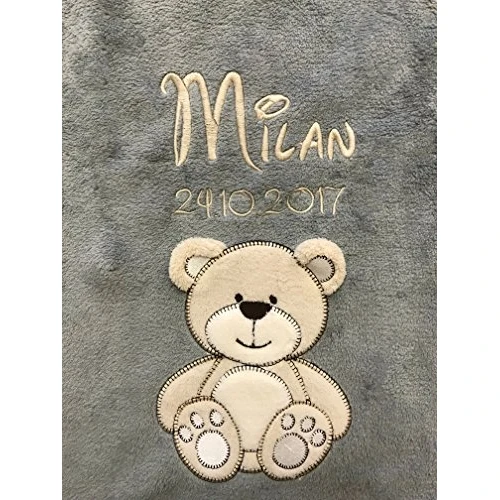 Offerta a tempo: Coperta per bambino ricamata con nome e data di nascita, morbidissima, di prima qualità - 0.00% da 23.99 € a 23.99 €