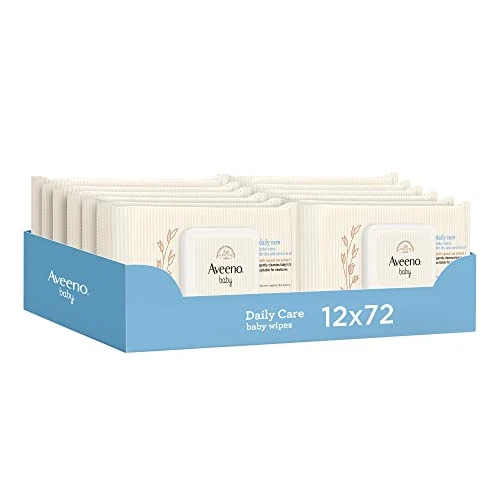 Aveeno Baby Daily Care Wipes Sensitive Skin Cleanse Gently And Efficiently Baby Essentials, White, Pack Of 12 (864 Wipes In Total)