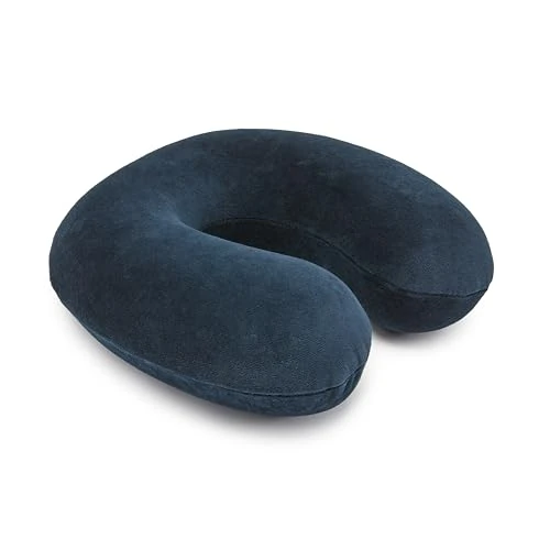 Limited-time offer: Amazon Basics Memory Foam Travel Neck Pillow with Removable Cover and Elastic Carrying Strap, Navy Blue, Semicircular from 8.99 £ to 8.99 £ (save 0.00%)