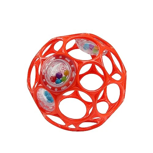Bright Starts Oball Pelota sonajero de fácil agarre, rojo, sin BPA, para recién nacidos y mayores, 10 cm