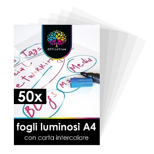 Offerta a tempo: OfficeTree 50 fogli lucidi per lavagna luminosa di alta qualità - DIN A4 trasparenti - per stampante laser, fotocopiatrice, lavagna luminosa - per stampe e proiezioni di alta qualità - 40% da 14.99 € a 8.99 €