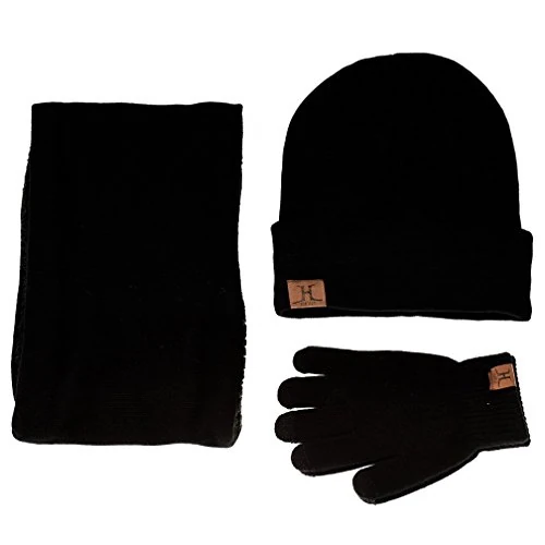 Chapeau Tricot, Ensemble d'hiver Tricotés Chaud Bonnet Écharpe Gants pour Hommes et Femmes, 3 Pièces