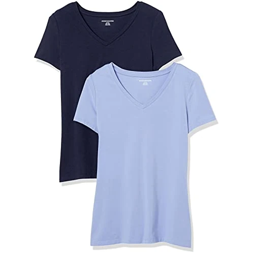 Offerta a tempo: Amazon Essentials T-shirt a Maniche Corte con Vestibilità Classica (Opzioni Girocollo e Scollo a V) Donna , Pack of 2, Porpora/Blu Marino, L - 30% da 16.47 € a 11.59 €