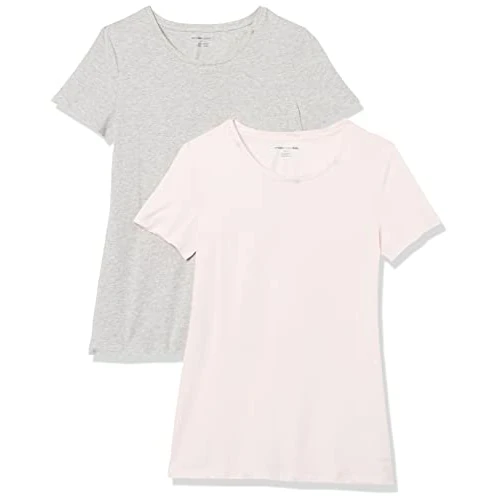 Offerta a tempo: Amazon Essentials T-Shirt Girocollo a Maniche Corte da Donna in Cotone, Vestibilità Regolare, Confezione da 2, Grigio Chiaro Puntinato/Rosa Chiaro, XXL - 0.00% da 17.80 € a 17.80 €