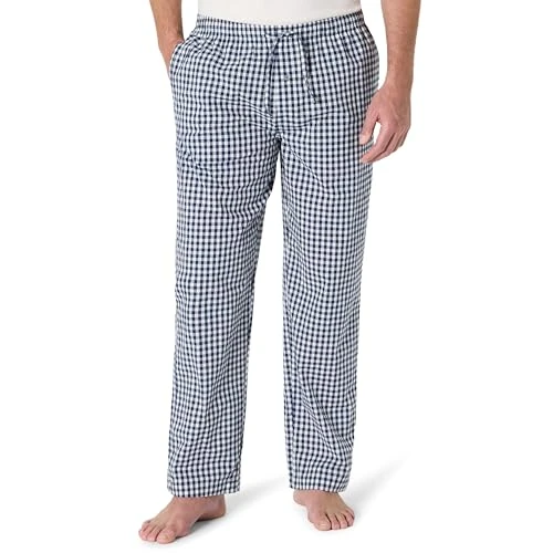 Amazon Essentials Pantalón de pijama tejido de ajuste recto con bolsillos, azul marino y blanco, talla S