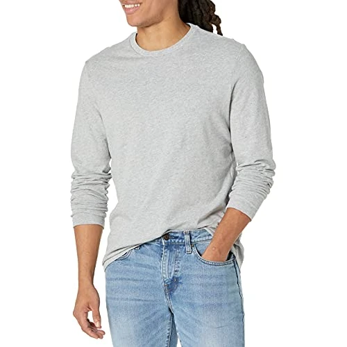 Offerta a tempo: Amazon Essentials T-Shirt a Maniche Lunghe Slim Uomo, Grigio Chiaro Puntinato, S - 0.00% da 12.20 € a 12.20 €