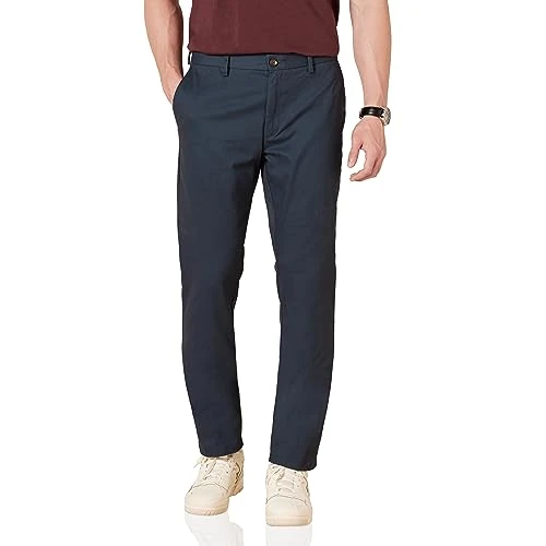 Amazon Essentials Pantalón chino de corte ajustado y resistente a las arrugas para hombre, con parte delantera plana, color azul marino, 32W x 29L