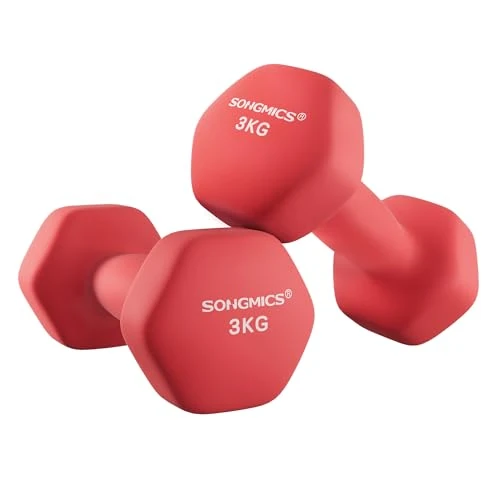 Offerta a tempo: SONGMICS Set di 2 Manubri, 2 x 3 kg, Manubri Esagonale con Superficie in Vinile, per Fitness, Esercizio, Addestramento, per Palestro in Casa, Rosso Rubino SYL66RD - 21% da 27.99 € a 22.09 €
