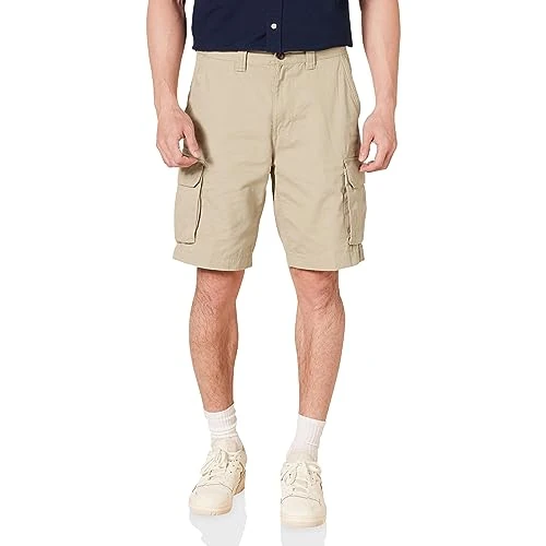 Limited-time offer: Amazon Essentials Men's Classic Fit 10"(25cm) Cargo Work Shorts with Pockets(Available in Big & Tall), Khaki Brown, 34W from 13.60 GBP to 11.56 GBP (save 15%)