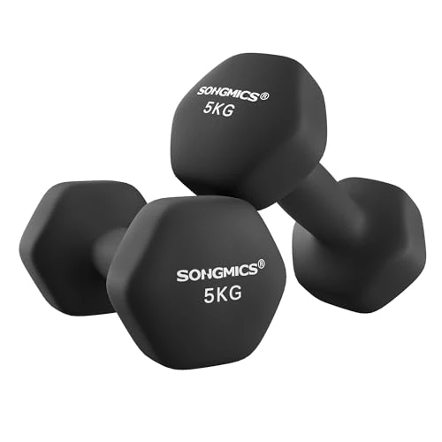 Offre limitée : SONGMICS Lot de 2 Haltères, 2 x 5 kg, Haltères Hexagonaux avec Surface en Vinyle, pour Fitness, Exercice, Entraînement, pour Salle de Sport, Domicile, Noir SYL60BK de 39.99 € à 34.59 € (14% de remise)