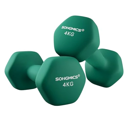 Offerta a tempo: SONGMICS Set di 2 Manubri, 2 x 4 kg, Manubri Esagonale con Superficie in Vinile, per Fitness, Esercizio, Addestramento, per Palestro in Casa, Verde Giungla SYL68GN - 39% da 36.59 € a 22.25 €