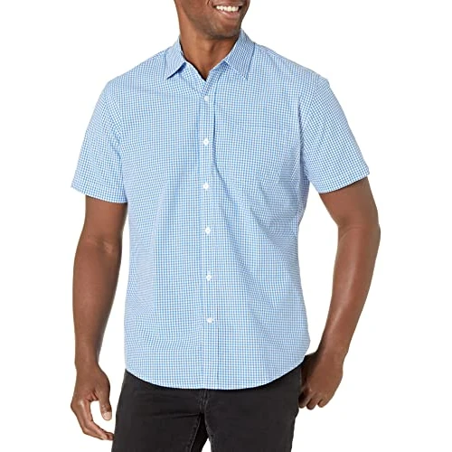 Offerta a tempo: Amazon Essentials Camicia in Popeline a Maniche Corte Regular Fit Uomo, Blu Percalle, S - 17% da 15.41 € a 12.85 €