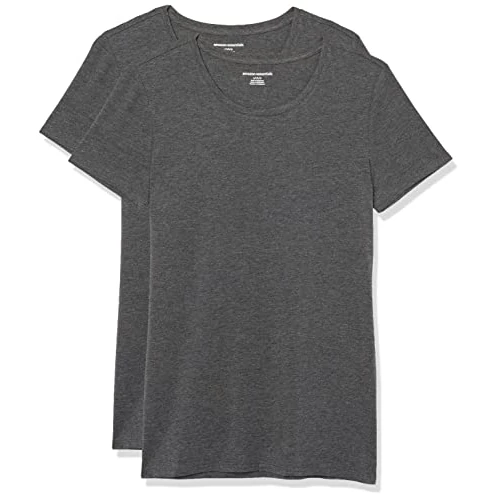 Tijdelijke aanbieding: Amazon Essentials Women's T-shirt met korte mouwen en ronde hals in klassieke pasvorm, Pack of 2, Houtskoolzwart, XS van 21.99 € naar 21.99 € (0.00% korting)