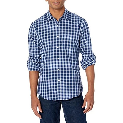 Amazon Essentials Shirt met lange mouwen voor heren,Blauwe Plaid,XL
