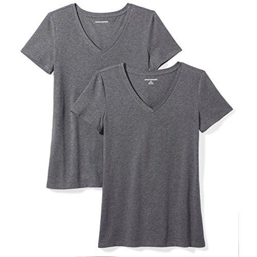 Offerta a tempo: Amazon Essentials Maglietta con Scollo a v a Maniche Corte Vestibilità Regolare Donna, Pacco da 2, Carbone Puntinato, L - 0.00% da 15.09 € a 15.09 €
