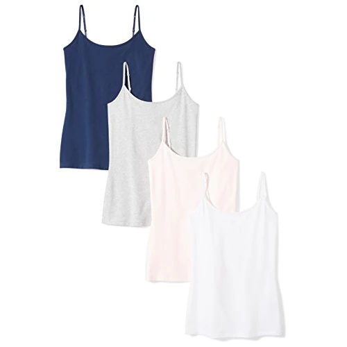 Amazon Essentials Damen Slim Fit Camisole 4er Pack, Dunkelblau/Hellgrau Heather/Blassrosa /Weiß, XXL