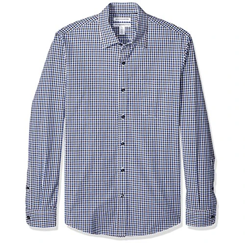 Zeitlich begrenztes Angebot: Amazon Essentials Herren Langärmeliges Business Hemd aus Popeline Schmale Passform, Schwarz Blau Vichy-muster, XXL von 19.55 € auf 19.55 € (0.00% Rabatt)