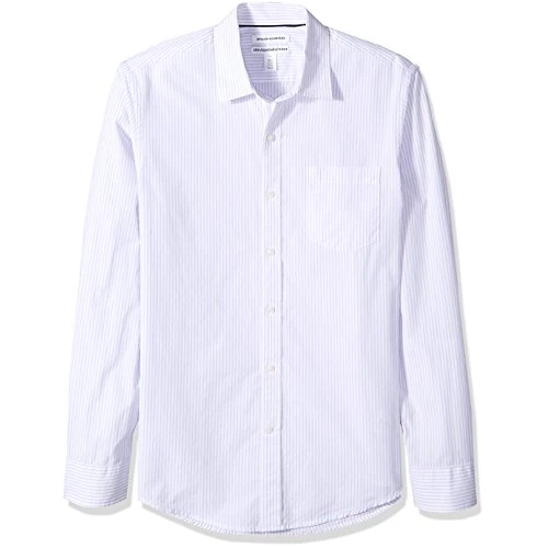 Offerta a tempo: Amazon Essentials Camicia in Popeline a Maniche Lunghe Slim Uomo, Lavanda Bianco Righe Verticali, S - 33% da 21.90 € a 14.68 €