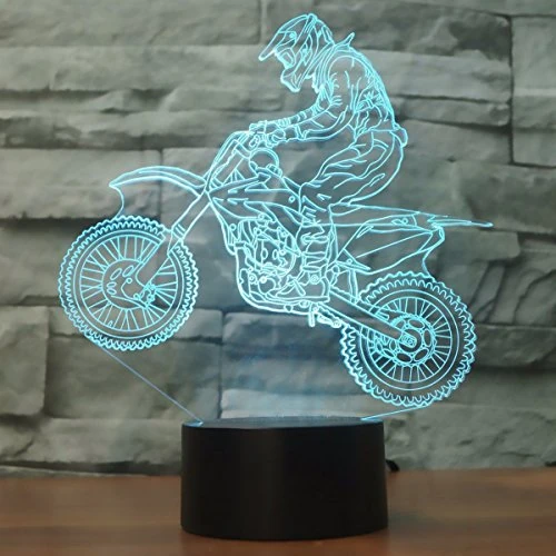 lunaoo 3D Illusione Ottica Led Lampada di Illuminazione Luce Notturna, Bicicletta Lampada da Tavolo 7 Colori con Acrilico Caricatore USB per Comodino Bambini Cameretta Casa Festa Decorazione