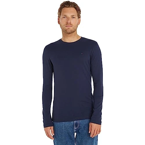 Tommy Jeans Men's Original Rib L/S Knit Tops, Blue, S