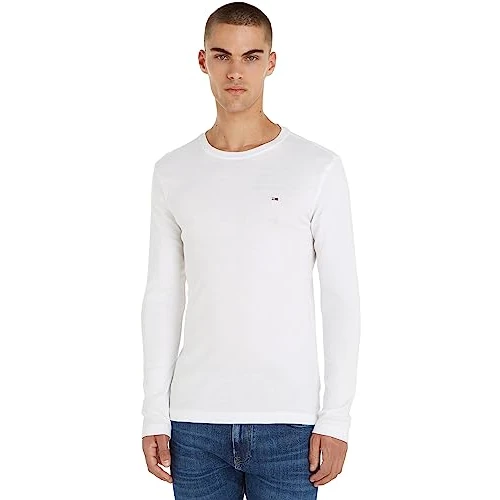 Tommy Jeans Men's Original Rib L/S Knit Tops, White, XL