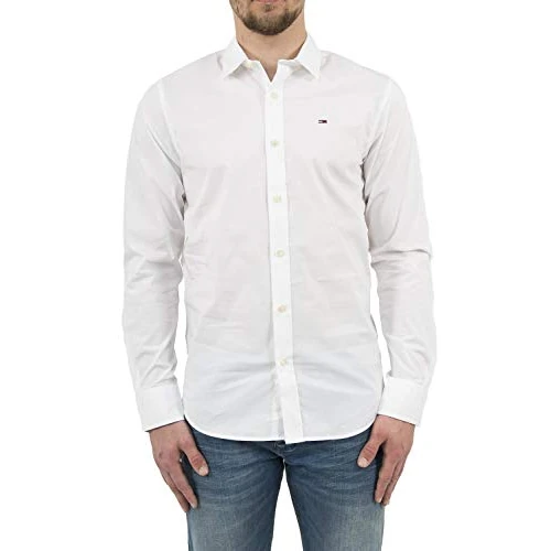 Offerta a tempo: Tommy Jeans Tjm Original Stretch Shirt Dm0dm04405, Camicia a Maniche Lunghe Uomo, Bianco (Classic White), L - 47% da 69.90 € a 36.78 €