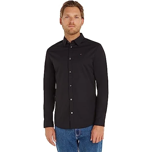 Offerta a tempo: Tommy Jeans Tjm Original Stretch Shirt Dm0dm04405, Camicia a Maniche Lunghe Uomo, Nero (Tommy Black), XXL - 40% da 69.90 € a 41.99 €