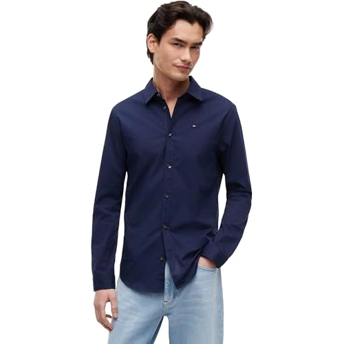 Offre limitée : Tommy Jeans Homme Tjm Original Stretch Shirt Dm0dm04405 Chemises À Manches Longues Hauts Tissés, Bleu (Black Iris), S EU de 69.90 € à 41.95 € (40% de remise)