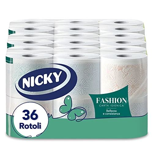 Offerta a tempo: Nicky Fashion Carta Igienica a 4 veli | Confezione da 36 Maxi Rotoli | 165 strappi — 15% da 26,91 € a 22,99 €