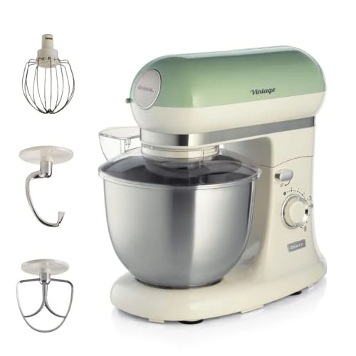 Offerta a tempo: Ariete Impastatrice Vintage 1588, Planetaria per Pane, Pizza, Dolci e Pasticceria, Gancio, Frusta a Cuore e Frusta a Filo Inclusi, Capacità 5.5 Litri, 7 Velocità + Pulse, 1200W, Verde - 24% da 117.94 € a 89.60 €