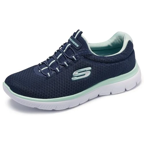 Skechers Femme Summits 12980W Wide Espadrilles, Navy Mesh/Aqua Trim, 38 EU Large