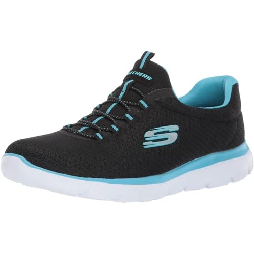 Offerta a tempo: Skechers Donna Summits 12980 Scarpe da ginnastica, Black Mesh/ Turquoise Trim, 39.5 EU - 24% da 69.95 € a 53.50 €